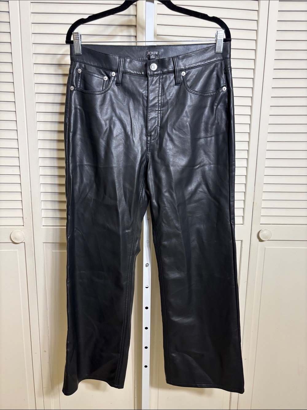 J. Crew Black Slim Wide-Leg pant in Faux Leather Size 28